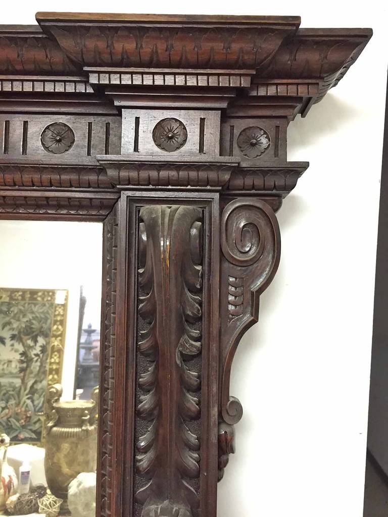 Large Carved French Mirror with Wooden Frame, circa 1870 at 1stDibs