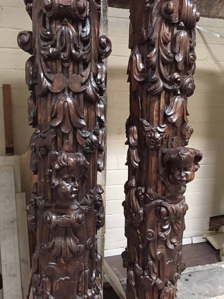 Pair of Antique Spanish Wood Columns, circa 1720