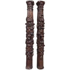 Pair of Antique Spanish Wood Columns, circa 1720