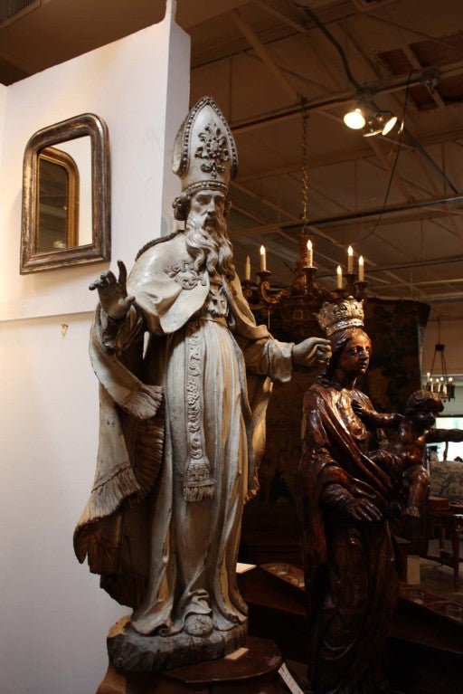 18th Century and Earlier Near life sized wood carved Bishop