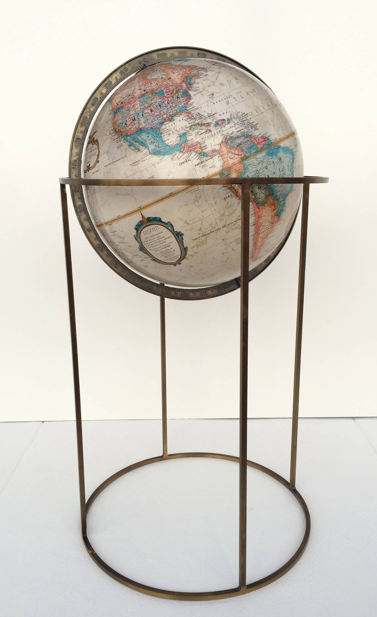 Mid-Century Modern World Globe with Bronze Stand designed by Paul McCobb