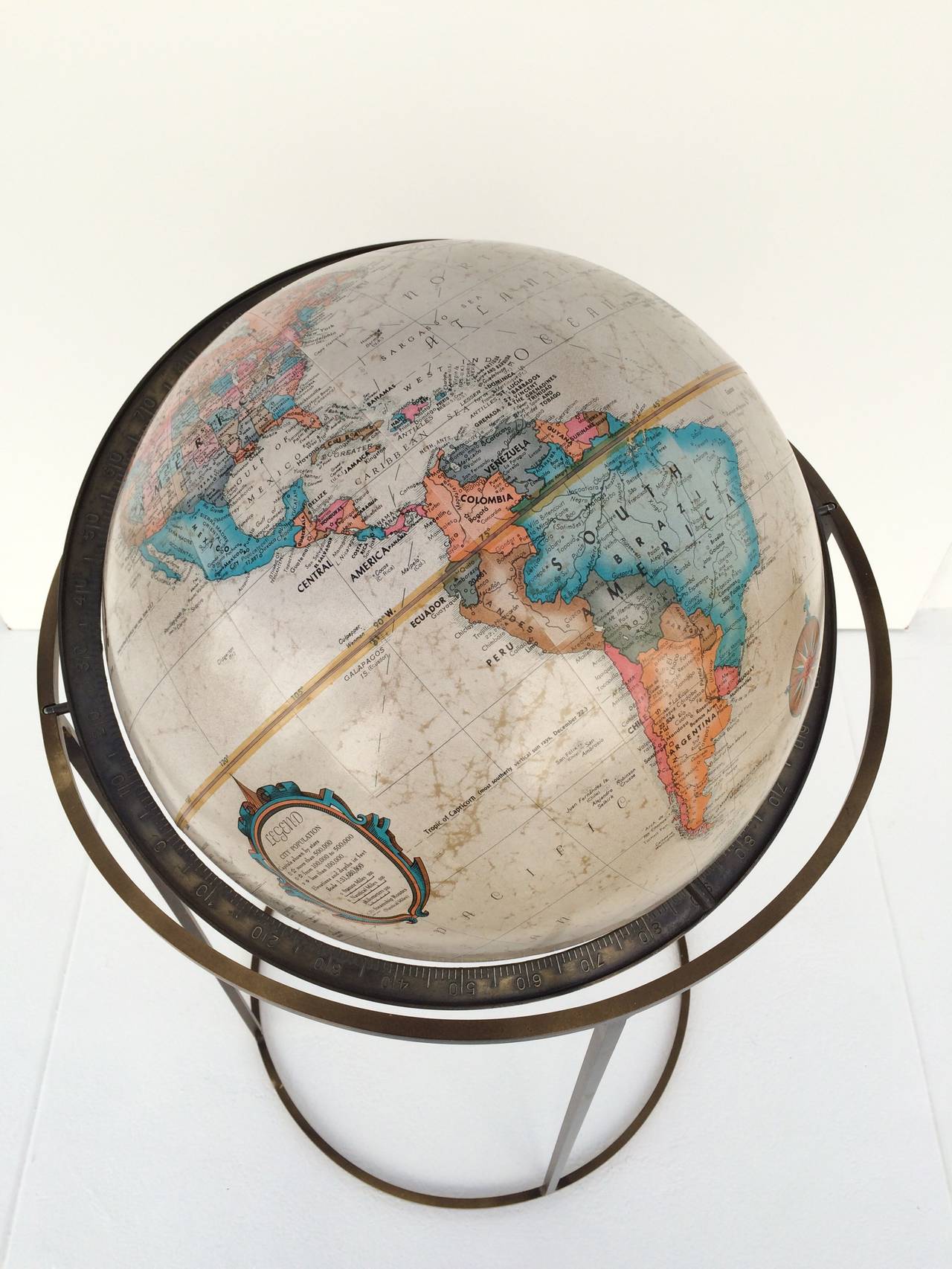 Brushed World Globe with Bronze Stand designed by Paul McCobb