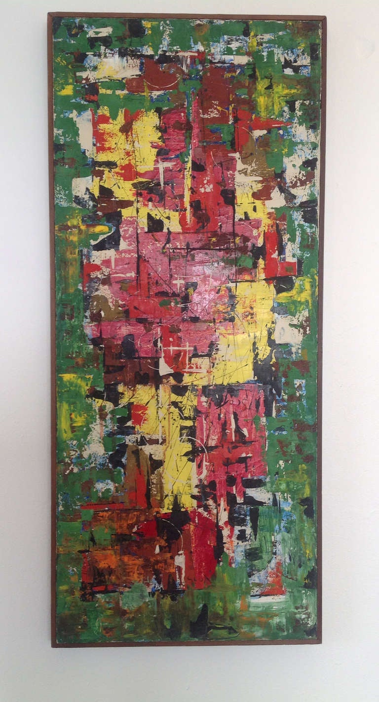 Mid-20th Century Stunning Colorful 1960s Abstract Oil on Canvas