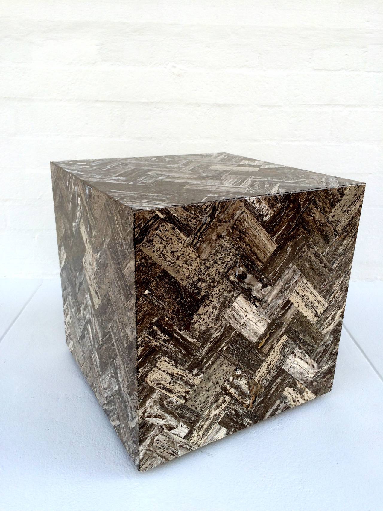Mid-Century Modern Beautiful Sealed Travertine Cube
