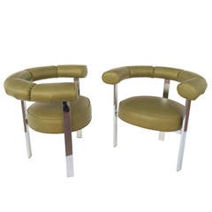 Vintage Leather and Polished Chrome Tripod Club Chairs