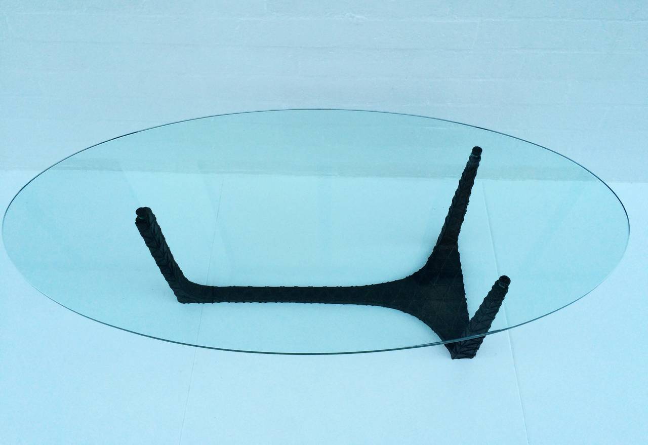 Cast Steel and Glass Cocktail Table in the Manner of Paul Evens In Excellent Condition In Palm Springs, CA
