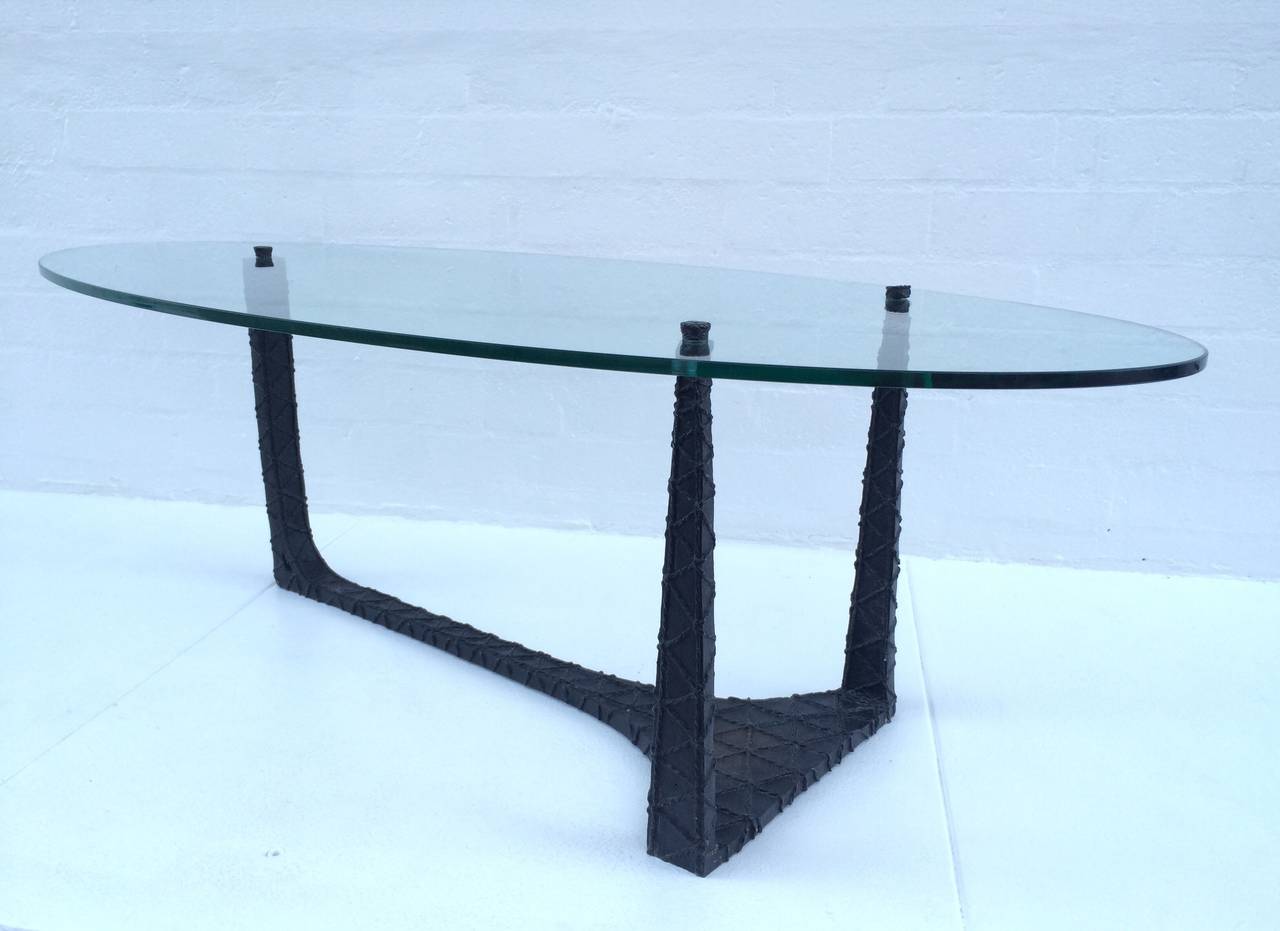 American Cast Steel and Glass Cocktail Table in the Manner of Paul Evens