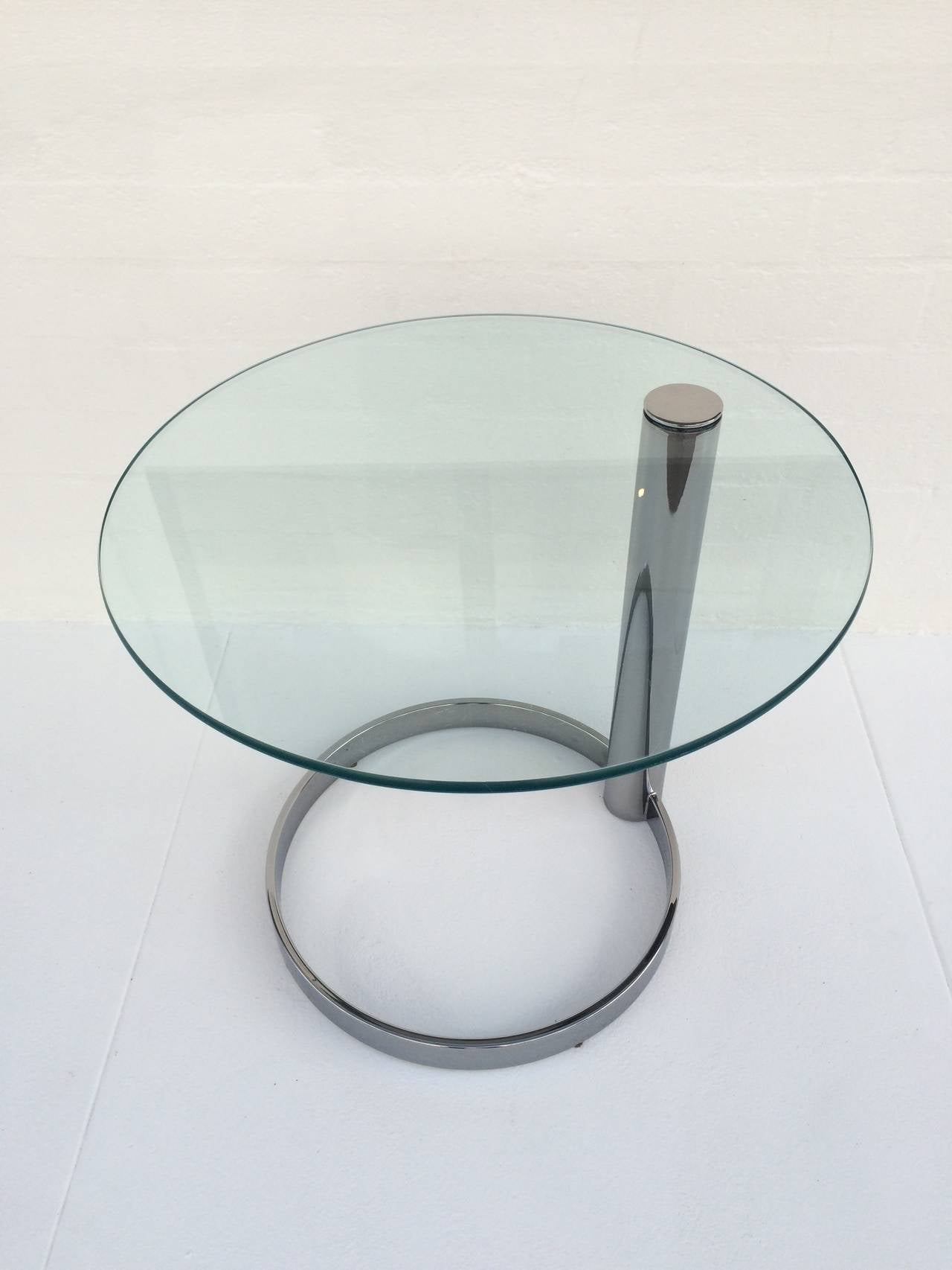 Mid-Century Modern Nickel and Glass Side Table by Pace Collection
