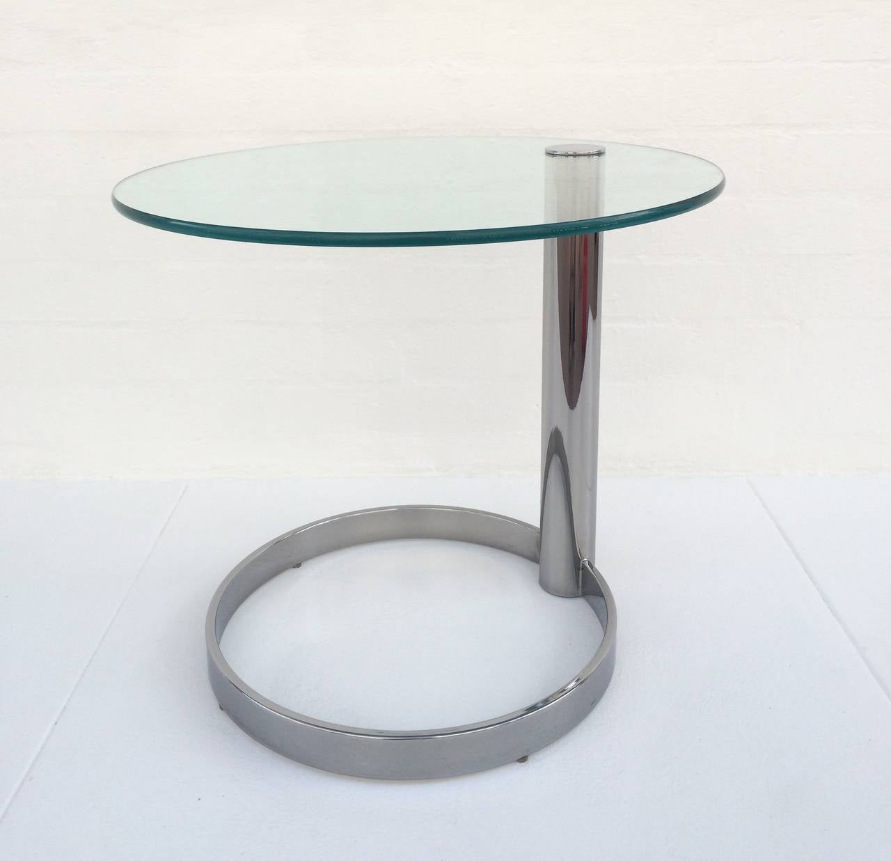 Side table made by Pace Collection, circa 1980s.
This table consists of nickel-plated base with a 1/2 inch thick glass top.
New glass top.