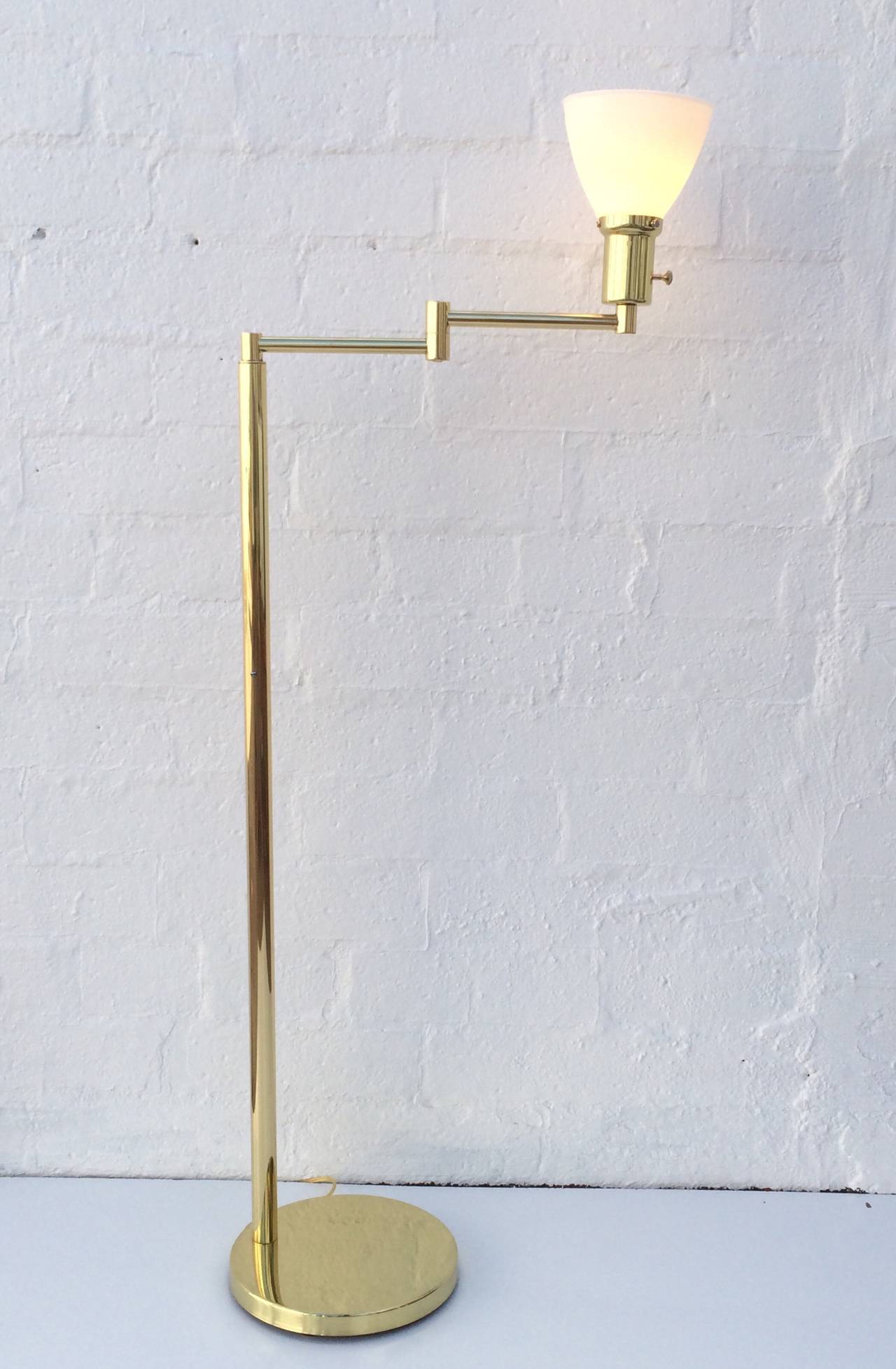 Polished Brass Adjustable Floor Lamp by Walter Von Nessen 1