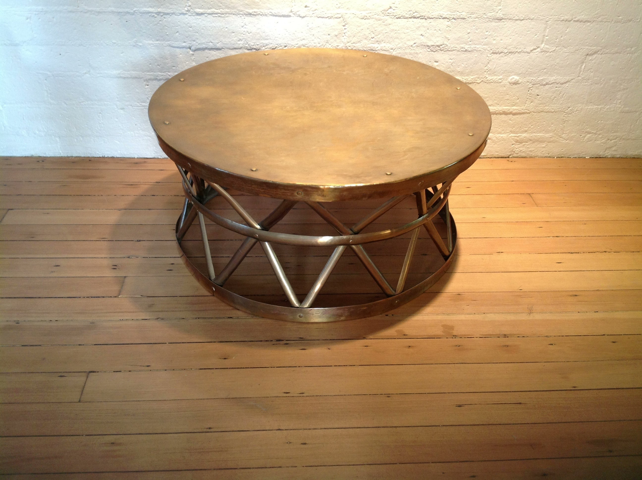 Solid Brass Drum Cocktail/Coffee Table