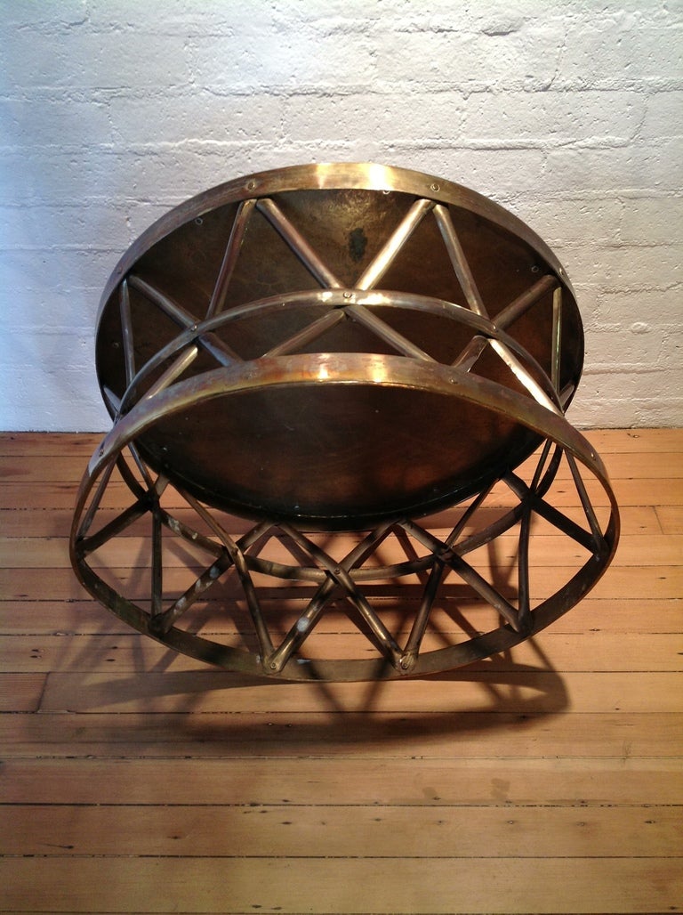 Solid Brass Drum Cocktail/Coffee Table In Excellent Condition In Palm Springs, CA
