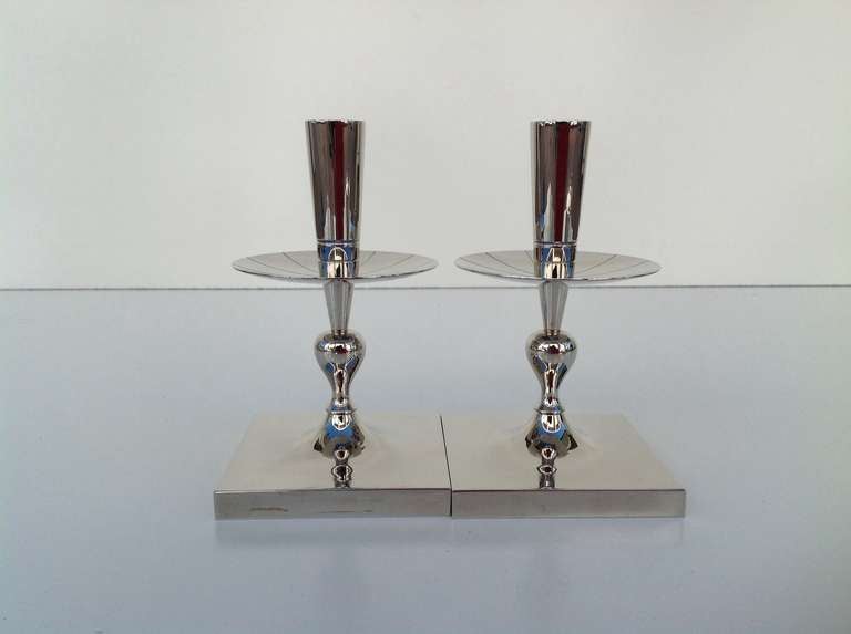 American Polished Nickel Garniture Set by Tommi Parzinger