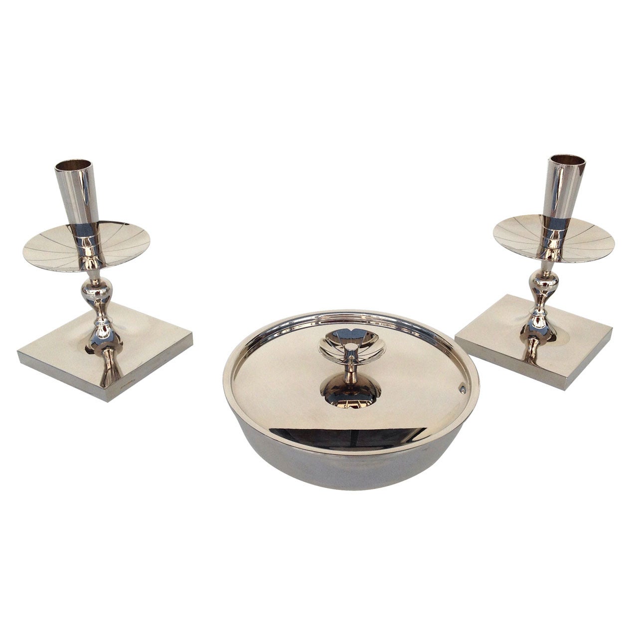 Polished Nickel Garniture Set by Tommi Parzinger