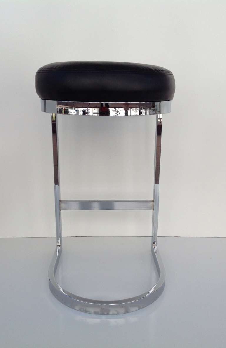 American Polished Chrome Cantilevered Bar Stools designed by Milo Baughman