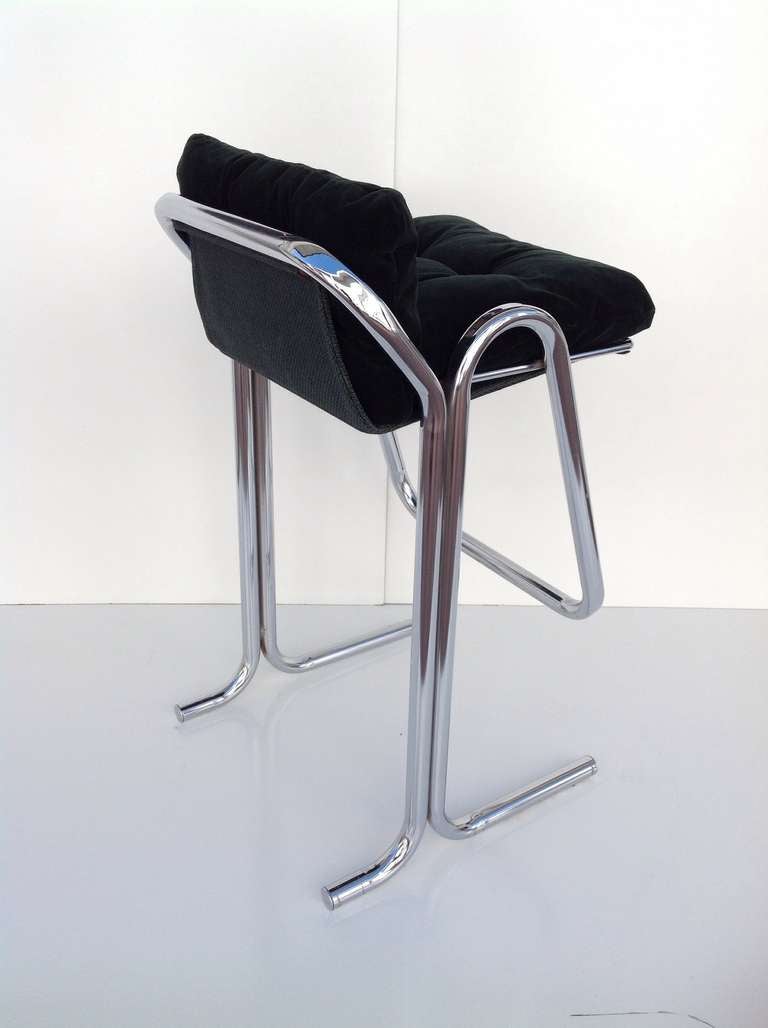 Plush Green & Chrome Bar Stools designed by Jerry Johnson In Excellent Condition In Palm Springs, CA