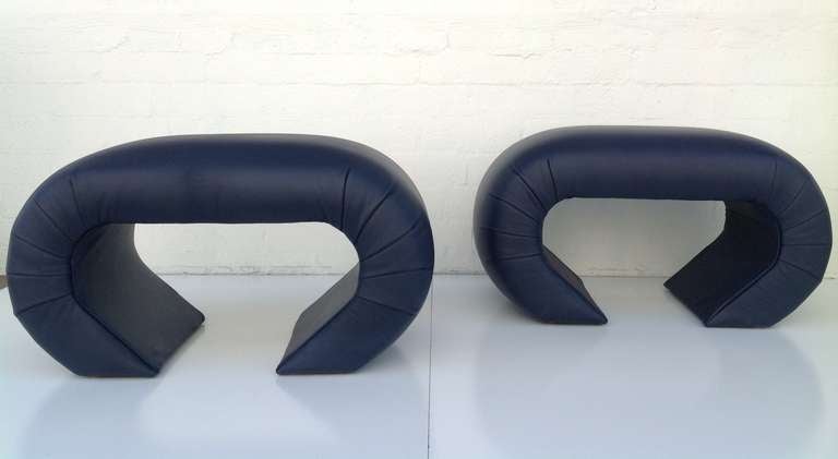 Mid-Century Modern Pair of Leather Benches in the Style of Karl Springer