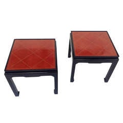 A Pair of Leather Top Side Tables in the Style of Tommi Parzinger