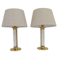 A pair of Acrylic & Brass Lamps designed by Frederick Copper