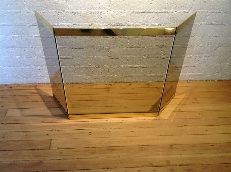 Unknown Brass & Smoked Glass Fireplace Screen