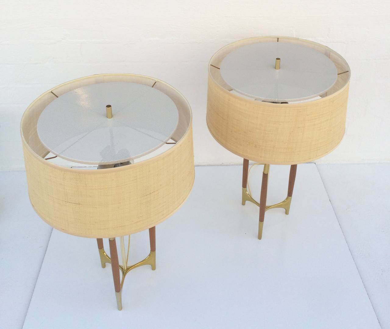 American Brass and Walnut Tables Lamps Designed by Gerald Thurston for Lightolier