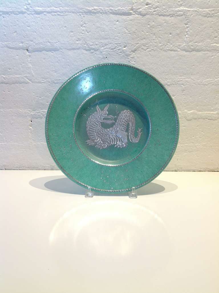 Argenta Platter with Sliver inlay Dragon designed by Wilhelm Kage
