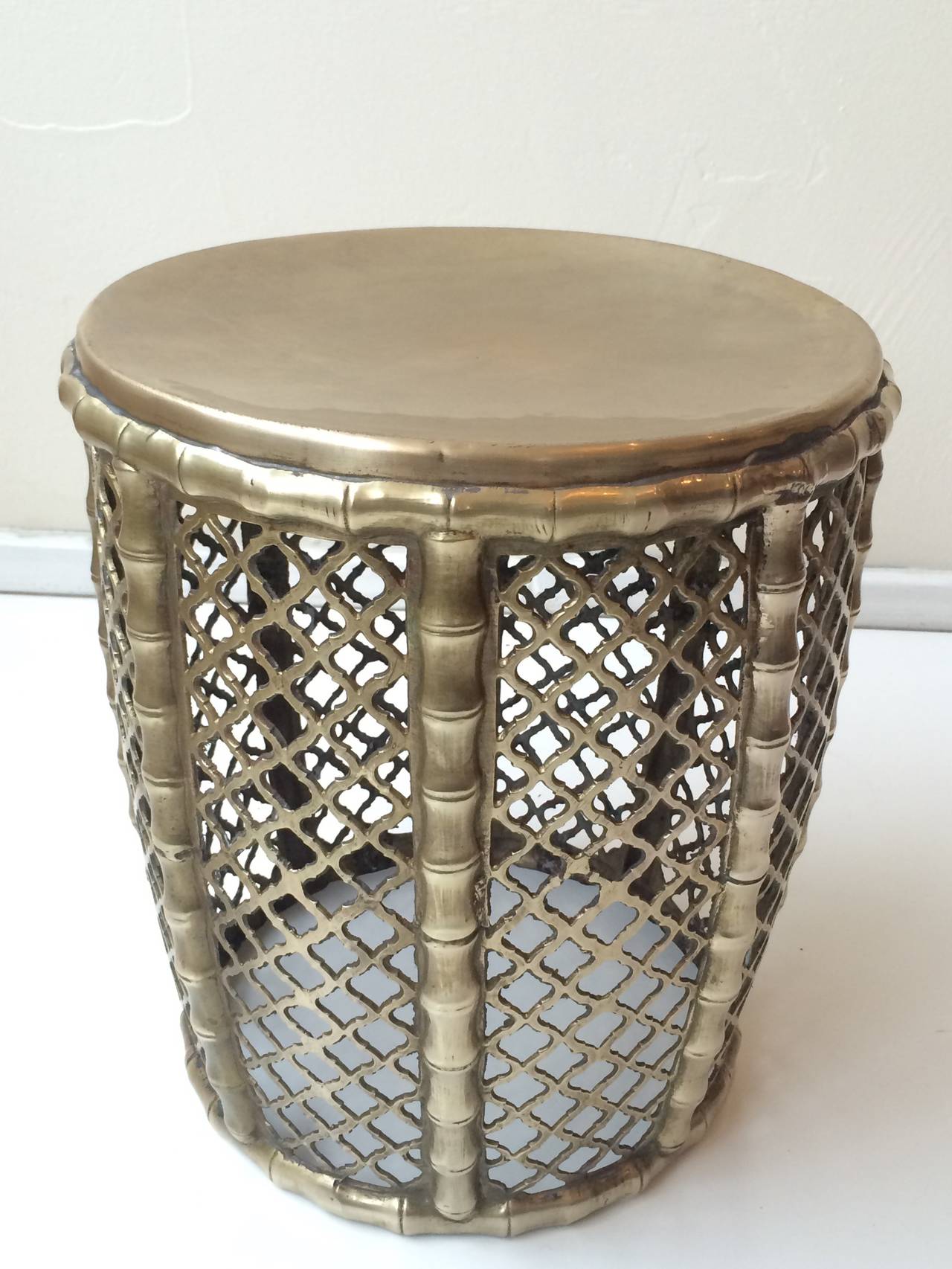 Mid-Century Modern Heavy Brass Drum Table