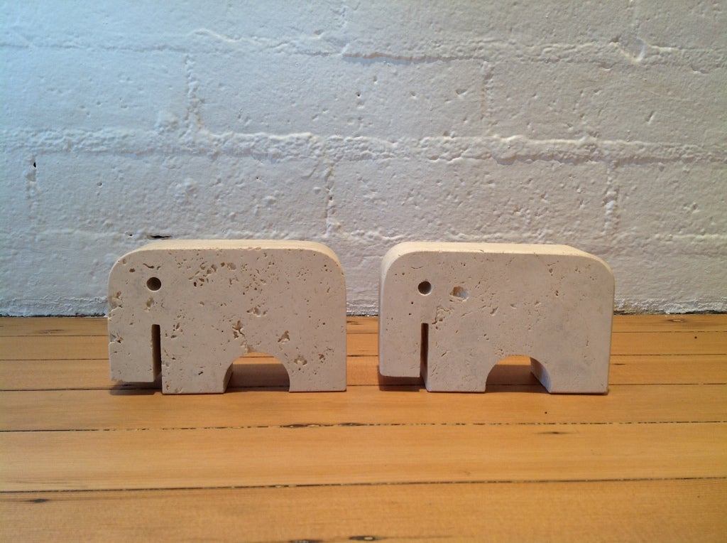 A pair of Travertine Elephant Bookends