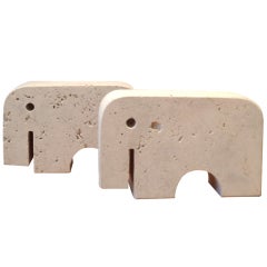 Vintage A pair of Travertine Elephant Bookends