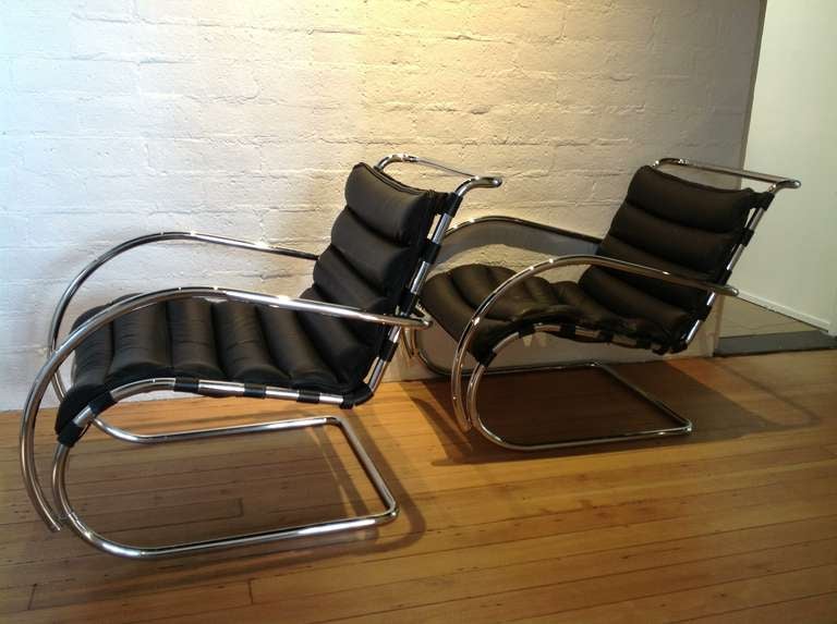 Chrome A pair of Mies Van Der Rohe MR Lounge Chairs