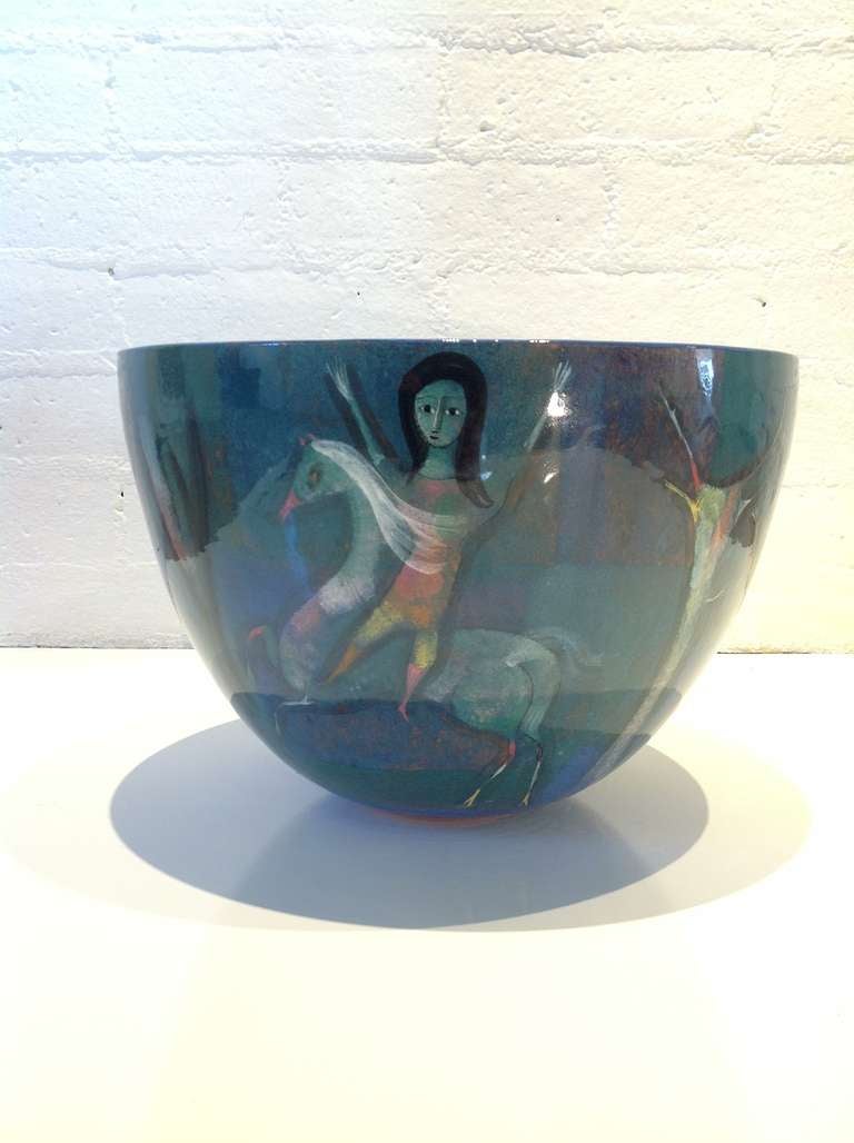 Mid-20th Century A Monumental Glazed and Painted Ceramic Bowl by Polia Pillin