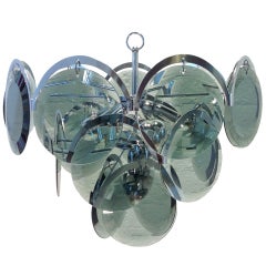 Beveled Smoked Glass Disk and Chrome Chandelier by Lightolier