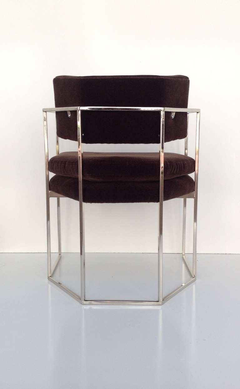 Stunning pair of Chocolate Mohair and Nickel Chairs designed by Milo Baughman 1