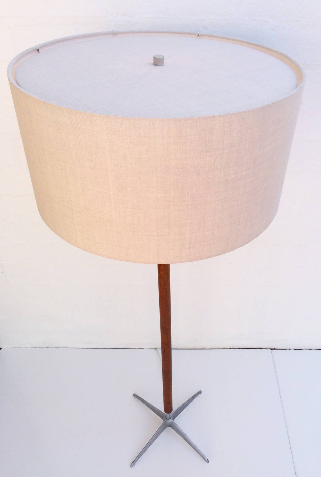 Mid-20th Century Brushed Aluminum and Walnut Floor Lamp by Gerald Thurston For Sale