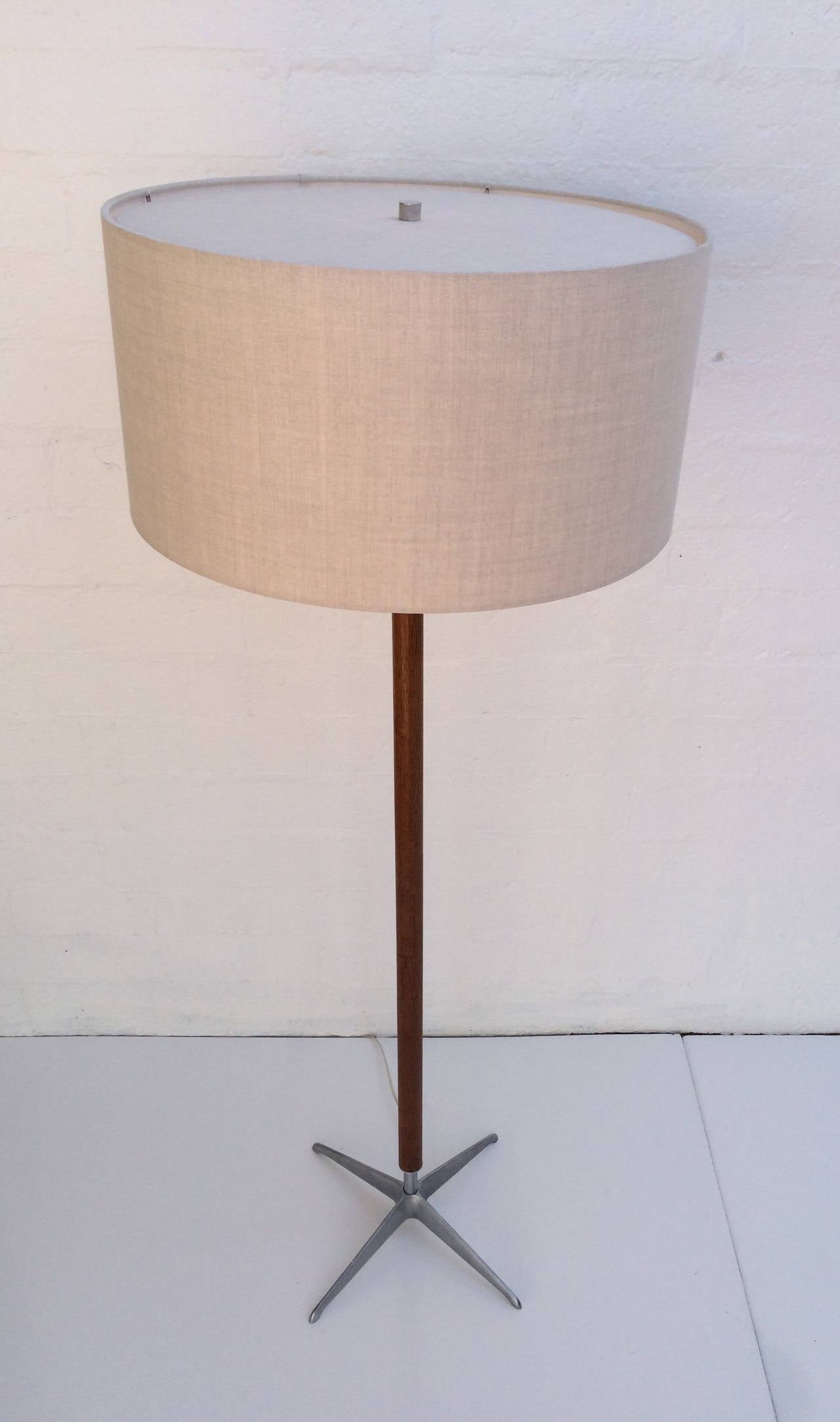 Mid-Century Modern Brushed Aluminum and Walnut Floor Lamp by Gerald Thurston For Sale