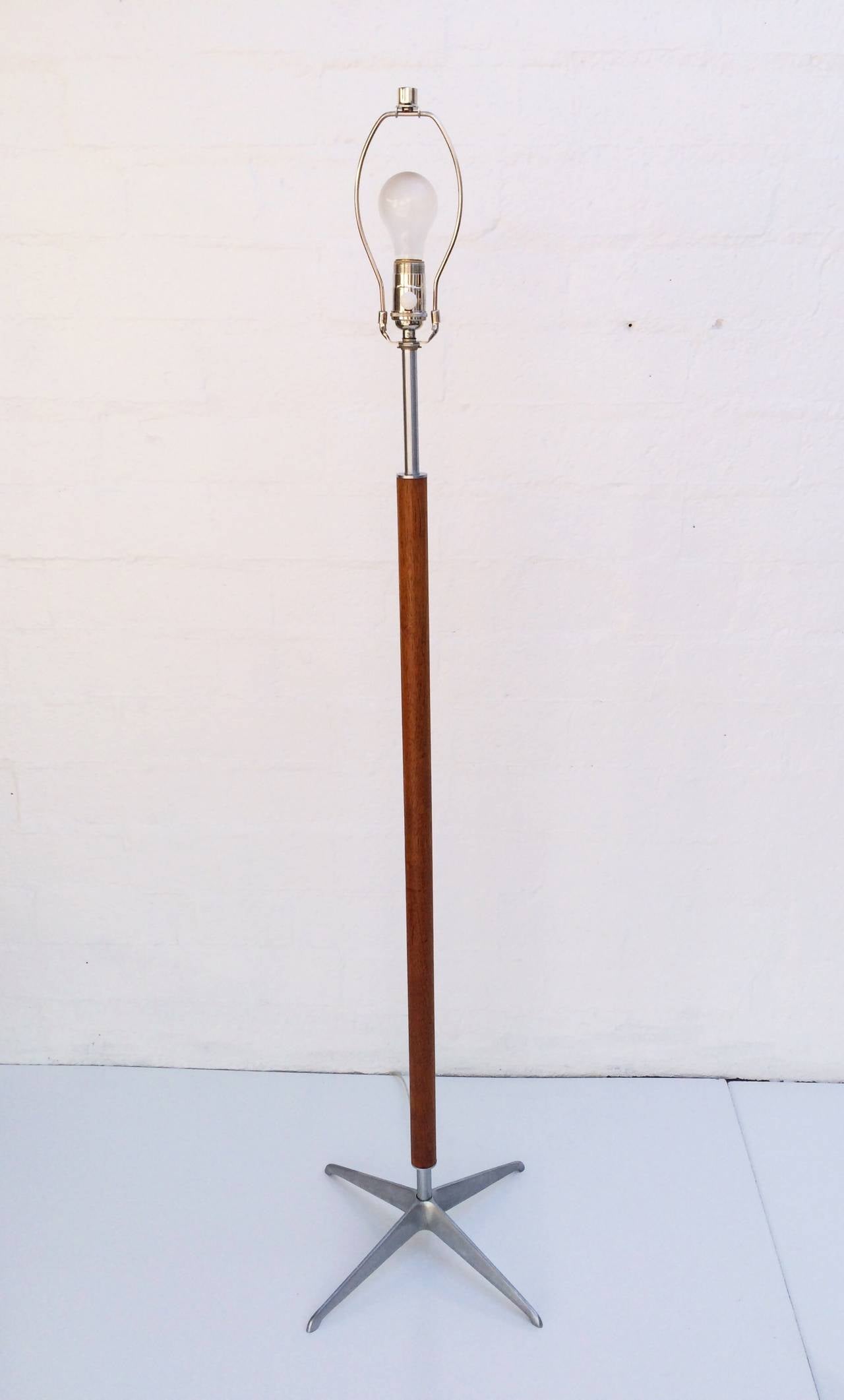 Brushed Aluminum and Walnut Floor Lamp by Gerald Thurston In Excellent Condition For Sale In Palm Springs, CA
