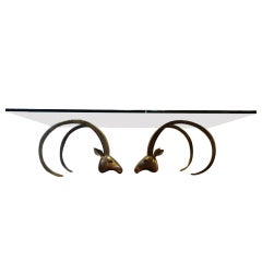 Solid Brass Rams Head Coffee Table In The Style Of Leon Francois Chervet