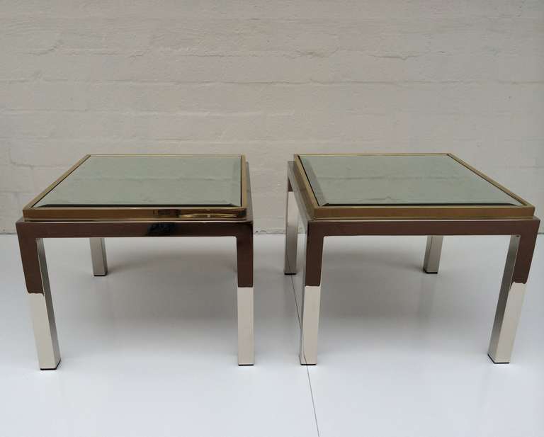 Unknown Nickel and Polished Brass with Mirror Top Side Tables