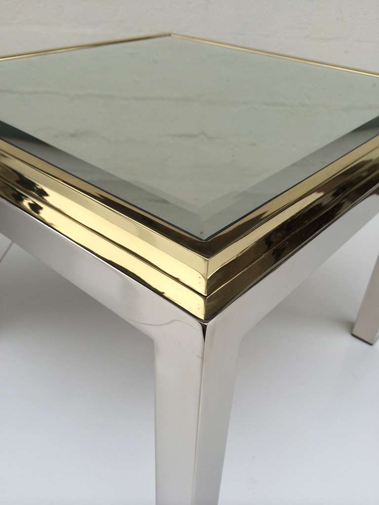 Mid-20th Century Nickel and Polished Brass with Mirror Top Side Tables
