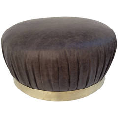 Large-Scale Leather and Brass Ottoman by Karl Springer 2