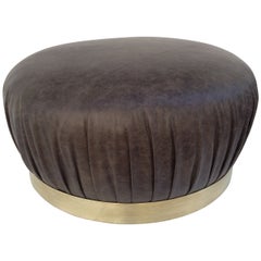 Large-Scale Leather and Brass Ottoman by Karl Springer