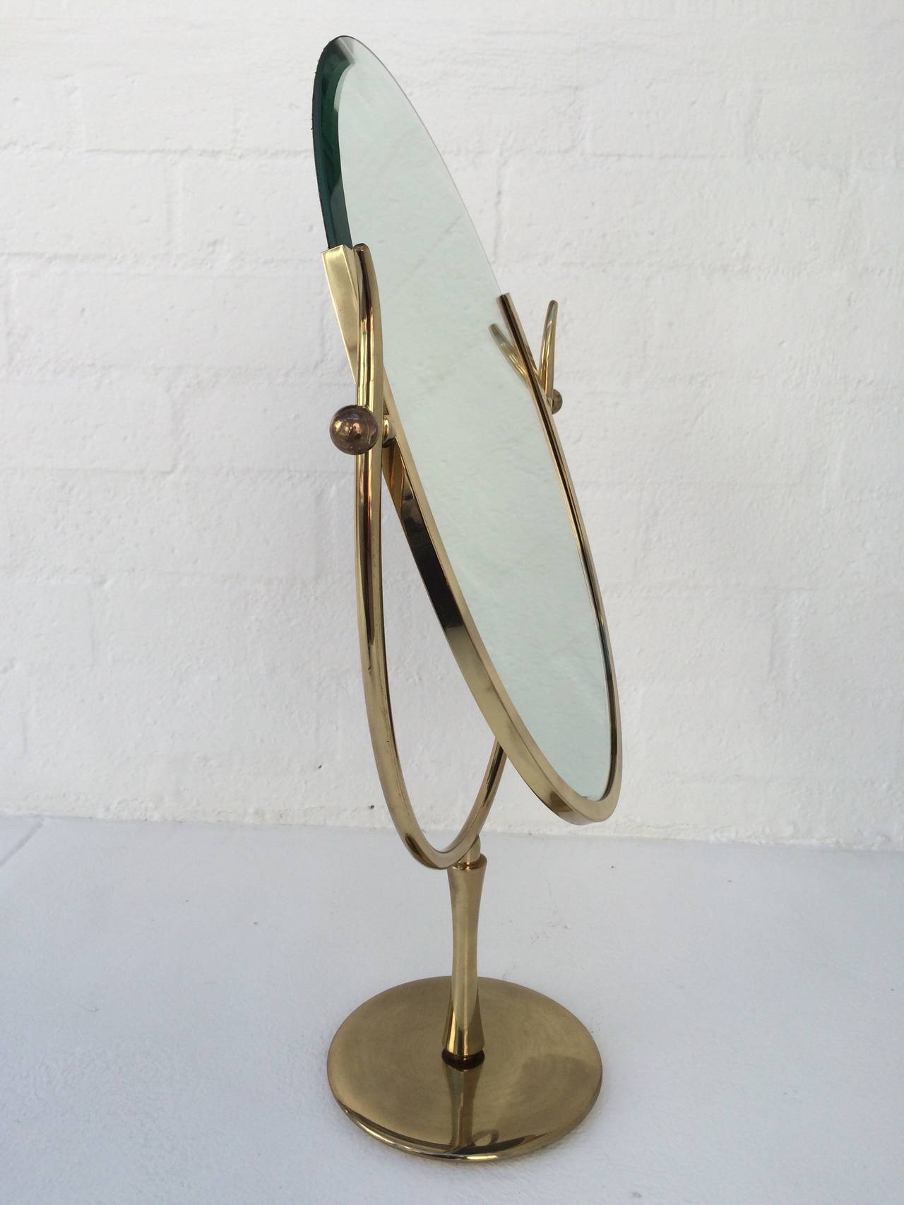 Mid-Century Modern Brass Table Mirror Designed by Charles Hollis Jones