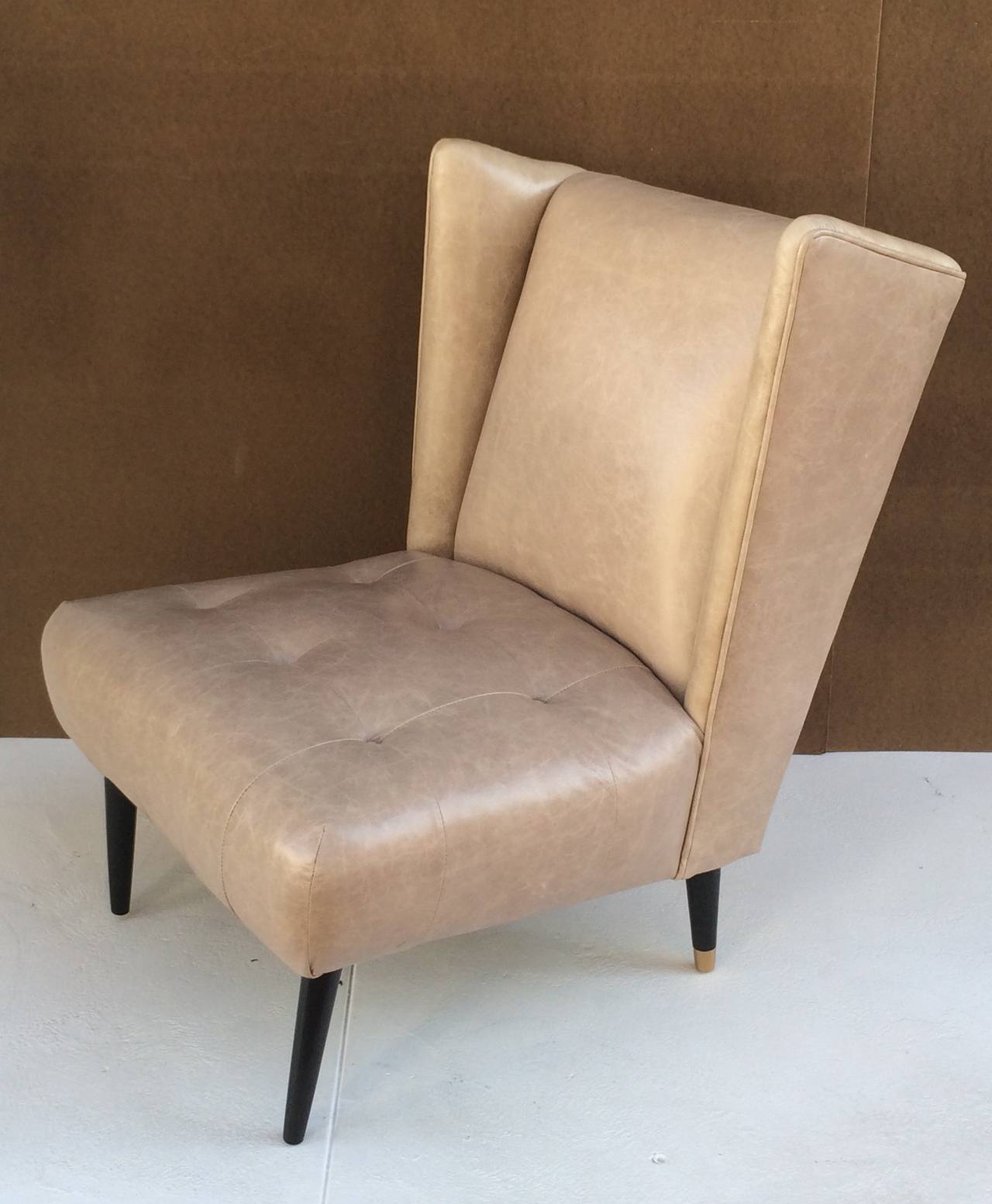 Wood Pair of 1950s Leather Club Chairs