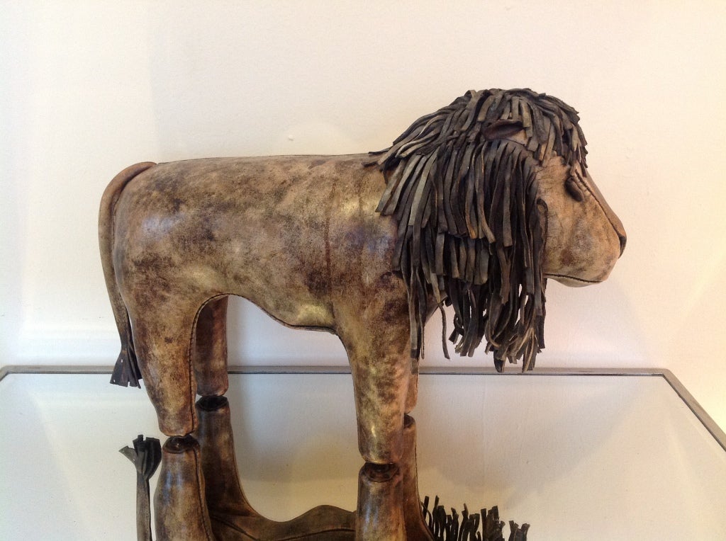Mid-Century Modern Leather Lion