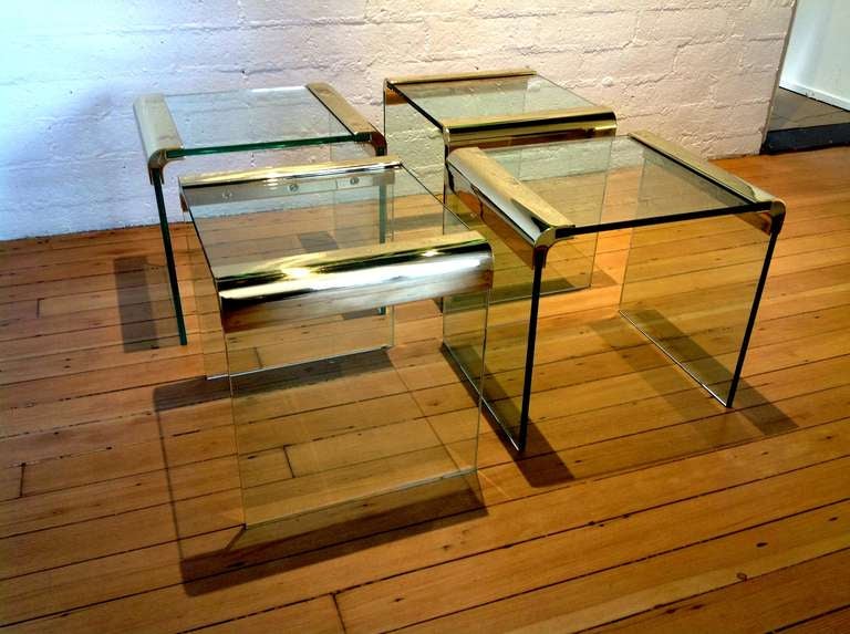 Set Of Four Pace Waterfall Side Tables In A Brass Finish.
