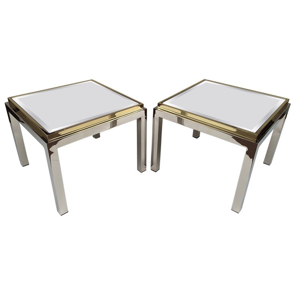 Nickel and Polished Brass with Mirror Top Side Tables