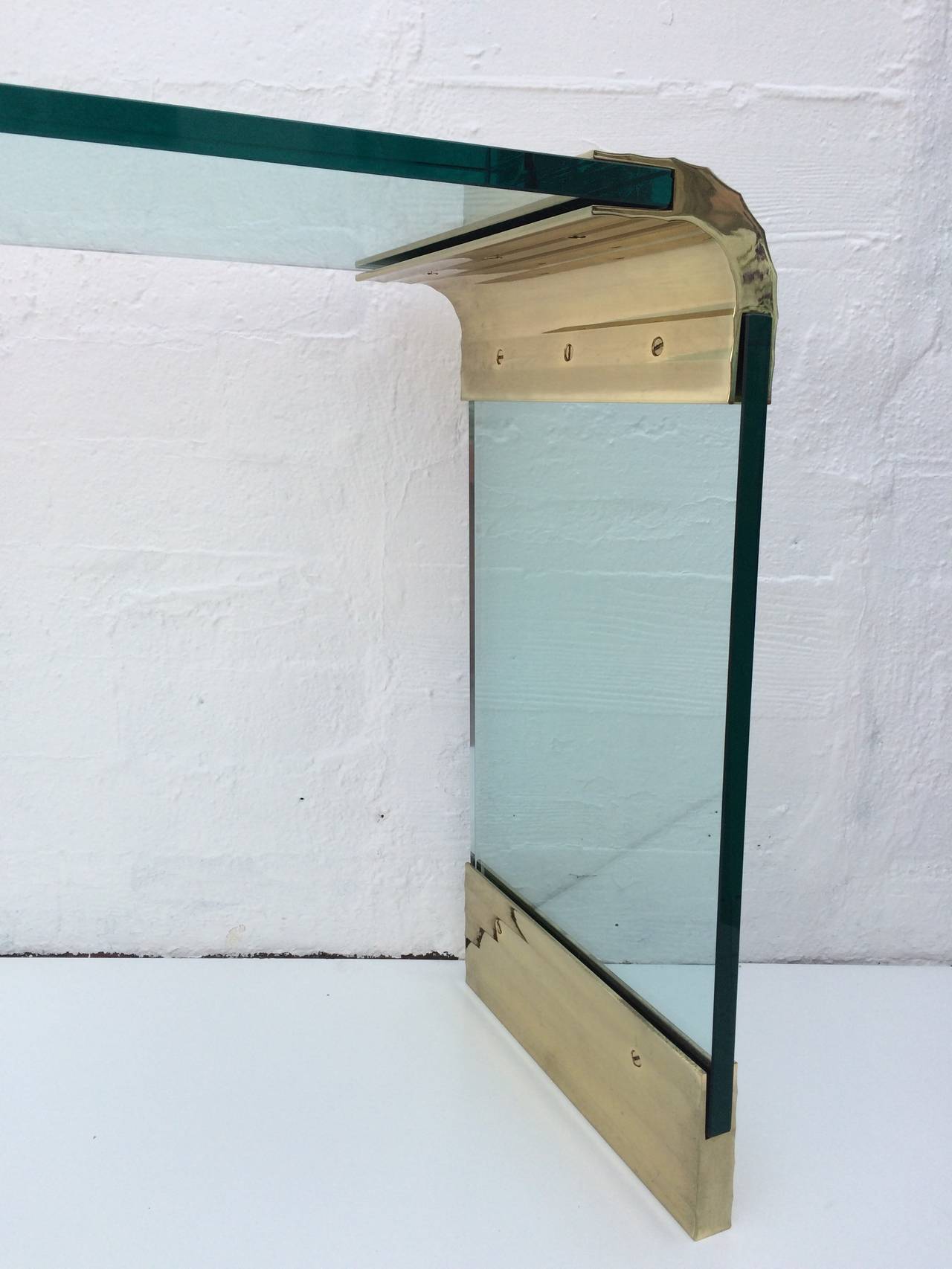 Polished Scalloped Brass Console Table by Leon Rosen for Pace Collection
