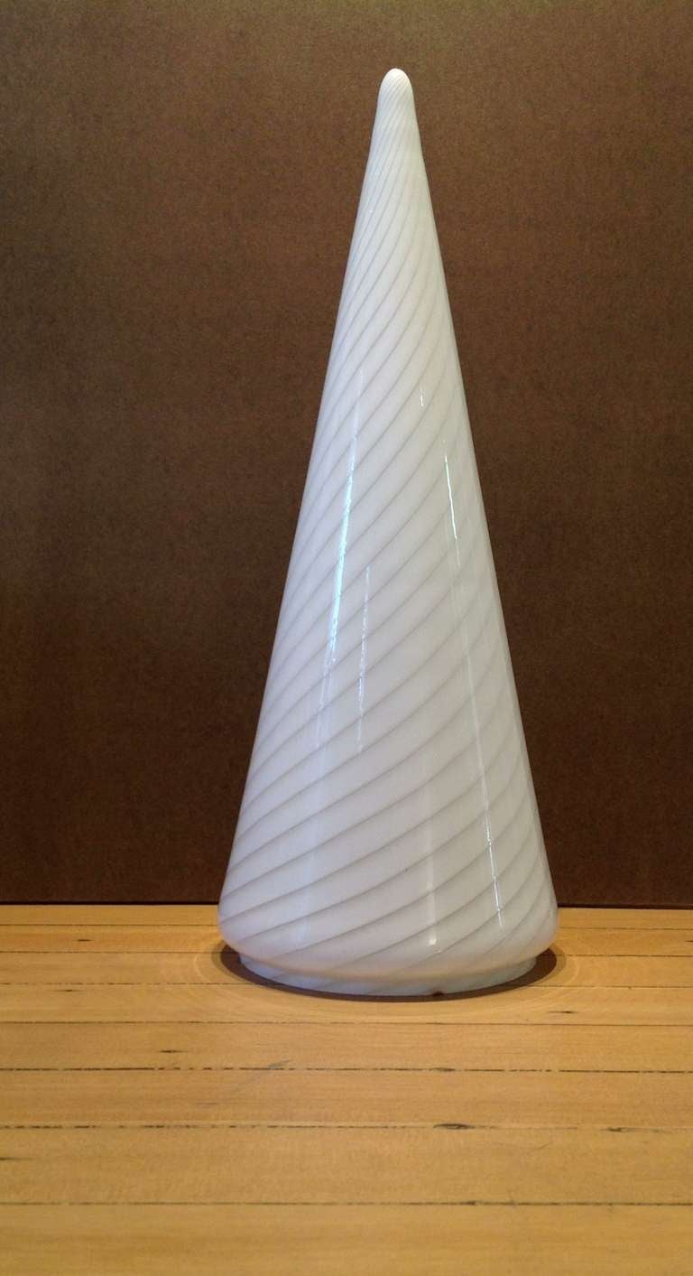 Hand blown glass cone table lamp designed by Vistosi for Murano