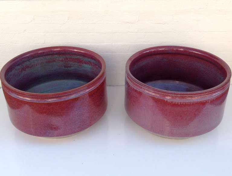 Pair of Monumental Earthgender Glazed Planters  by David Cressey