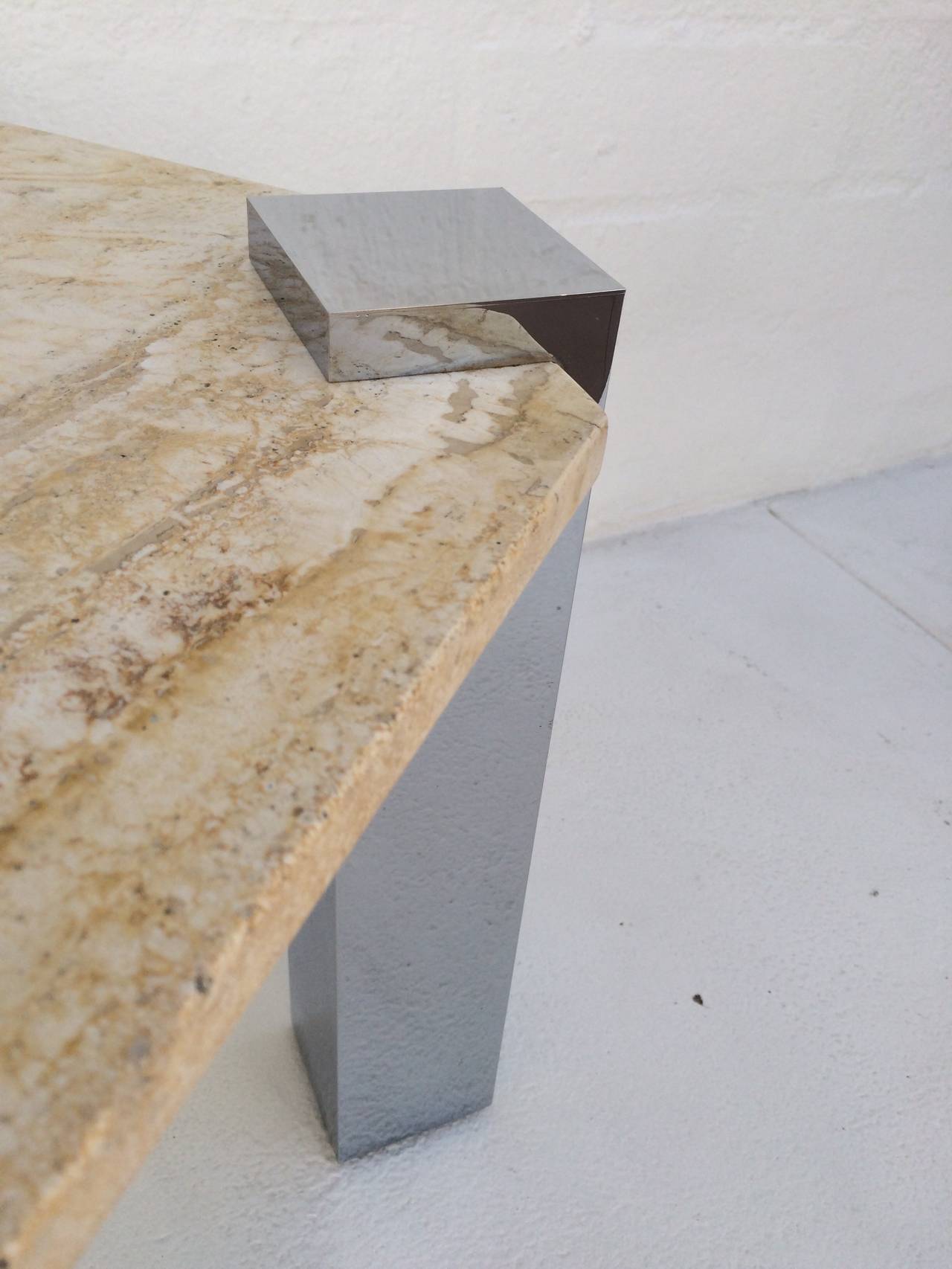 Polychromed Travertine and Polished Chrome Cocktail or Coffee Table